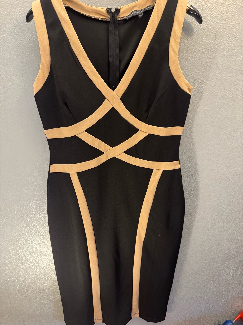 Symphony Black Midi Dress with Tan Trim Detailing